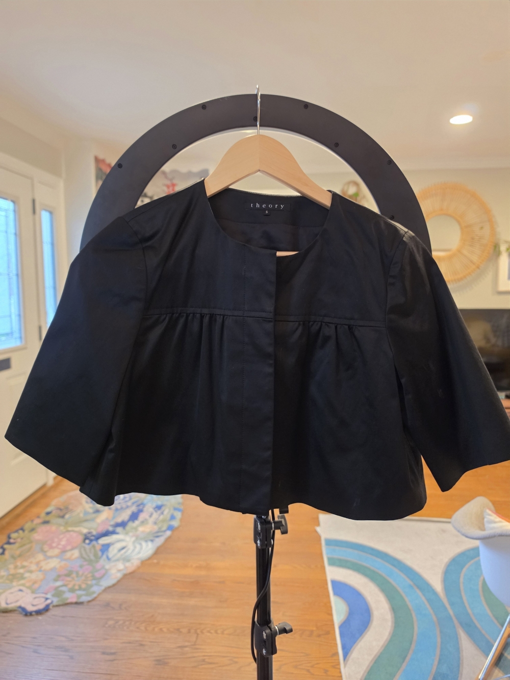 Theory Black Minimalist Cropped Back Collar Jacket Size S